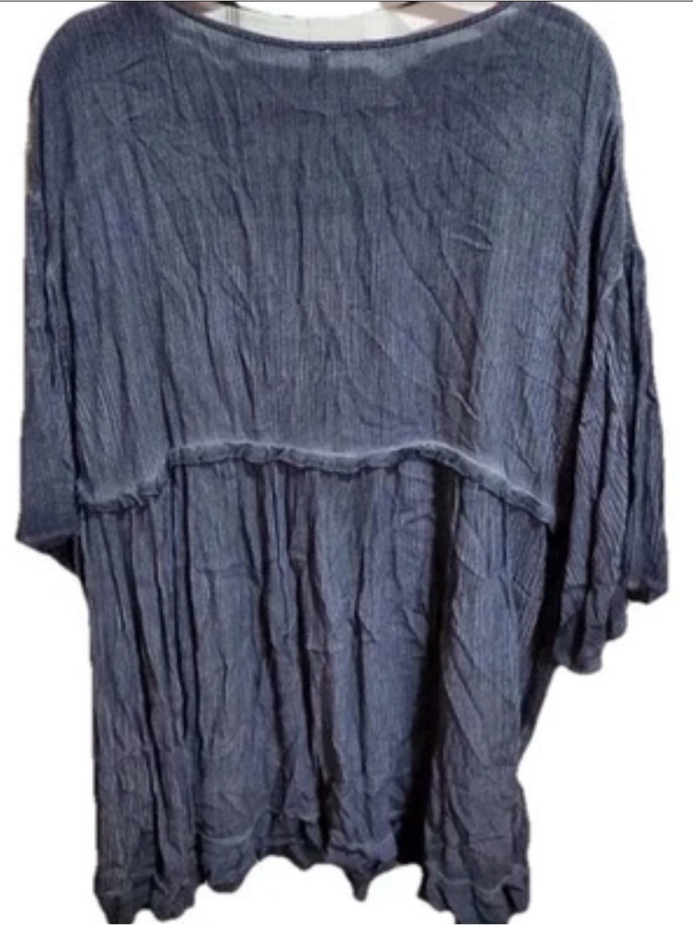 NWT Lori & Mari Blue Ruffle Short Sleeve Top Women’s M | Boho Crinkle Blouse - Picture 2 of 5